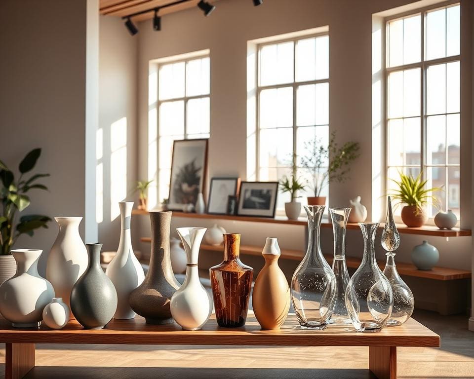 stylish interior with fashionable vases
